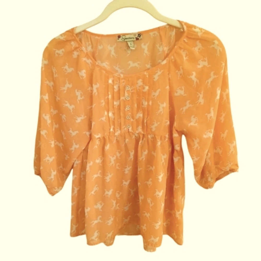 Speechless Girl's Coral Horse Print Top Size L